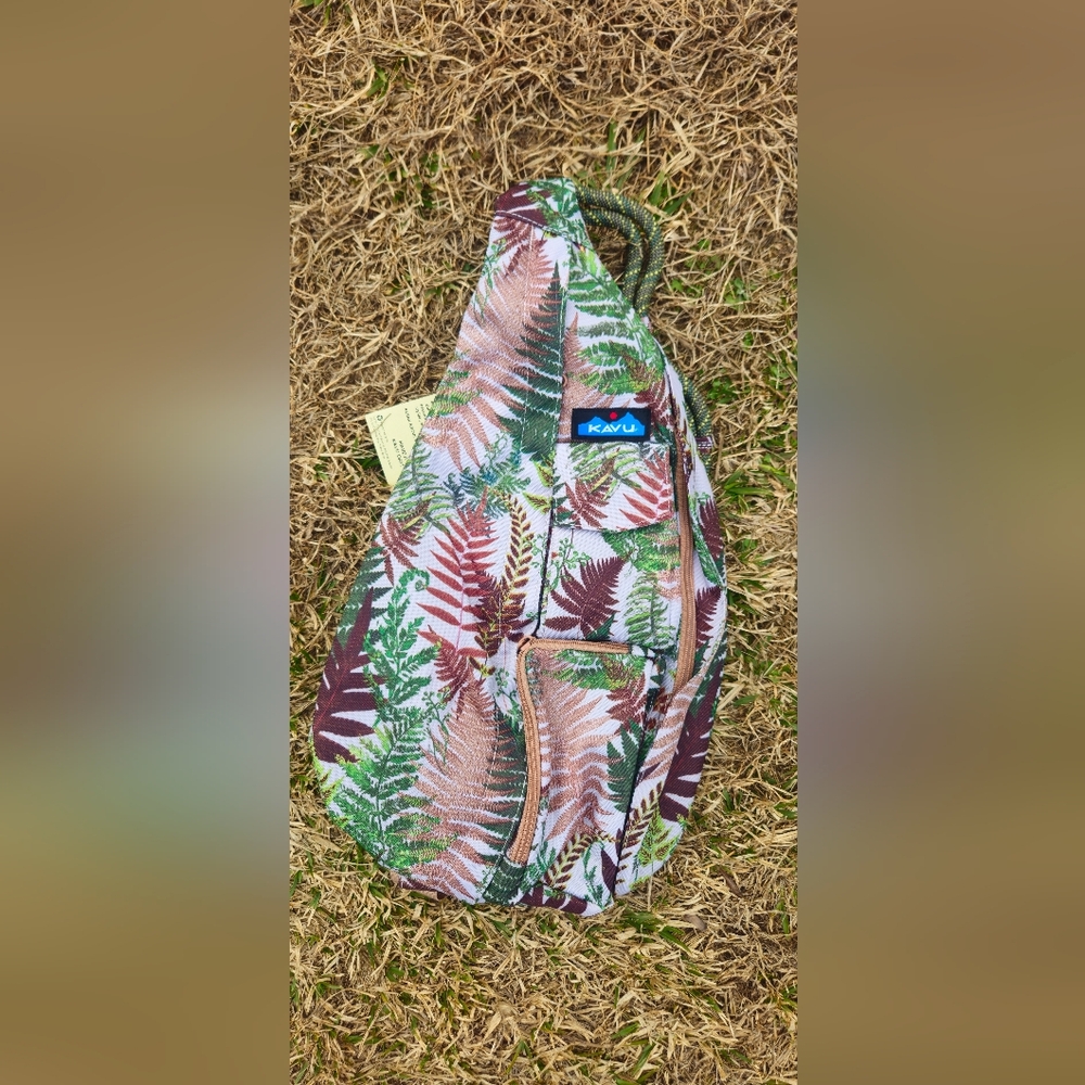 Kavu Sling Bag with Fern Pattern in Green and Brown